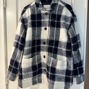 Madewell Plaid Wool Jacket in Navy and White